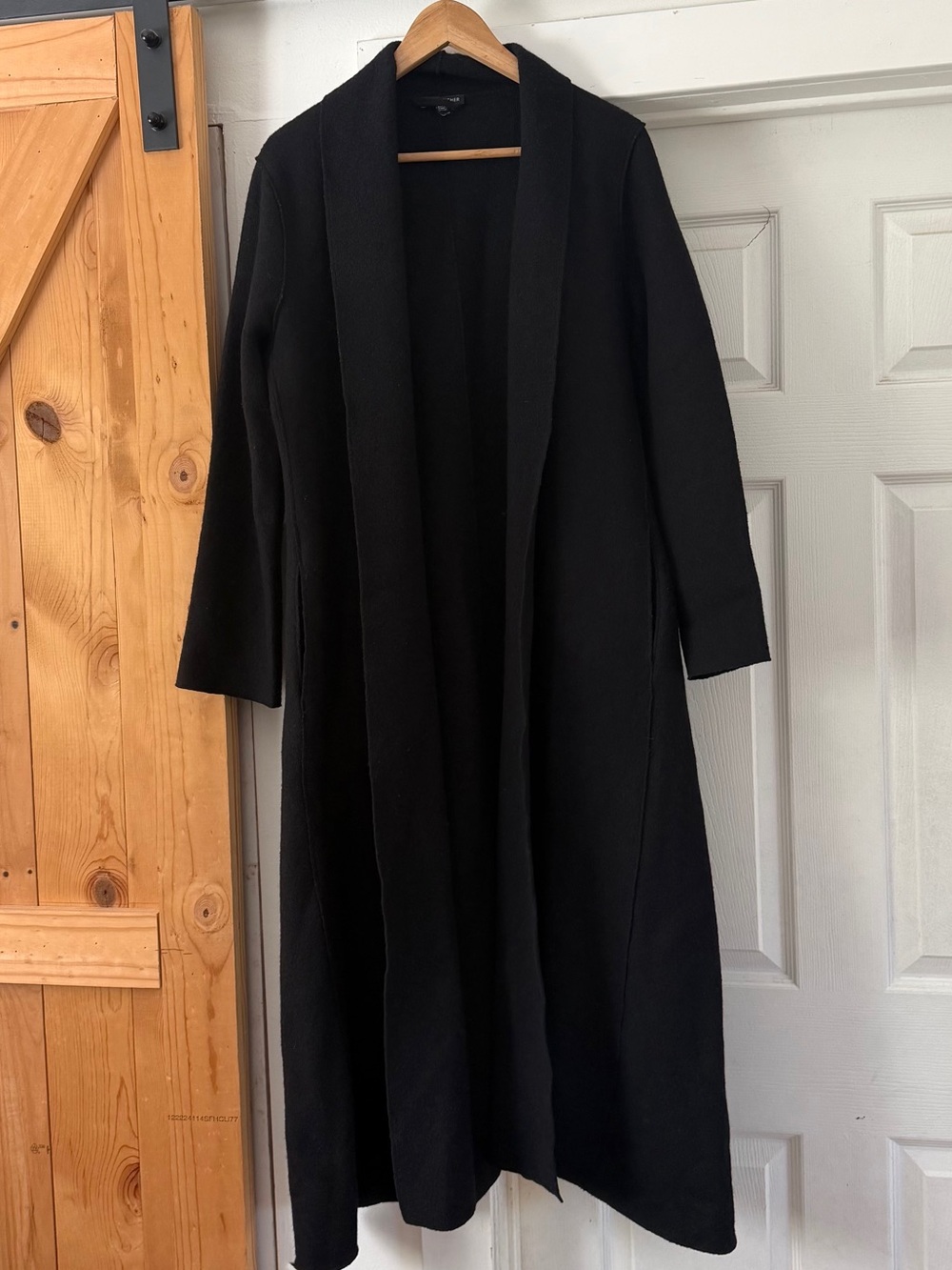 Eileen Fisher Black Open Front Long Maxi Wool Coat